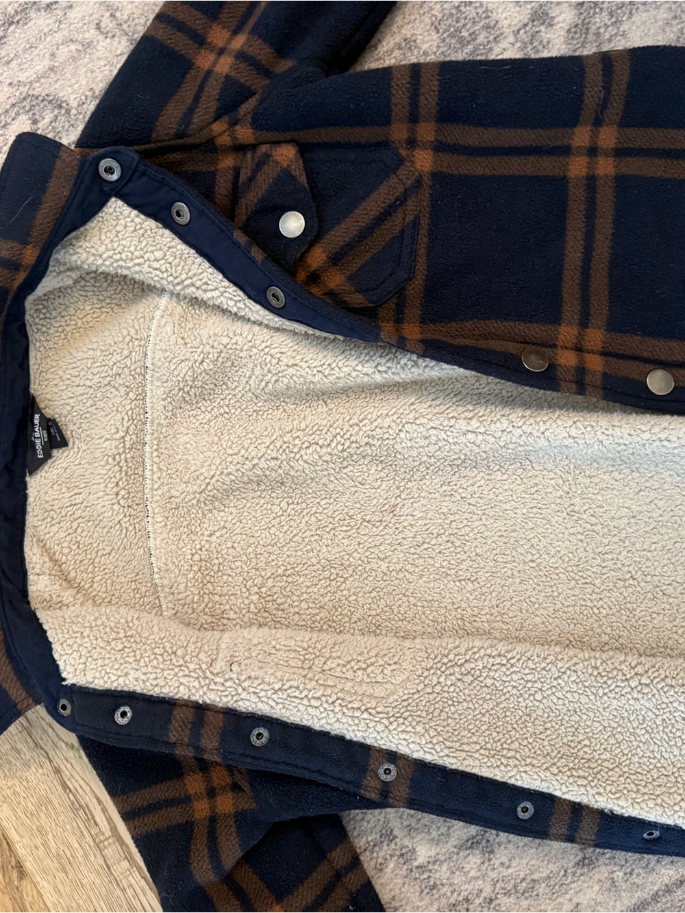 Boys Eddie Bauer Navy & Brown Plaid Sherpa-Lined Jacket